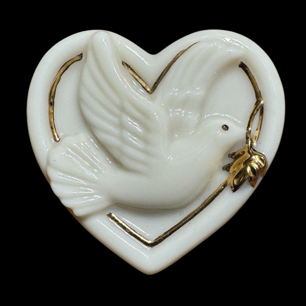 Vintage LENOX Heart-Shaped Dove Brooch with Gold Accents